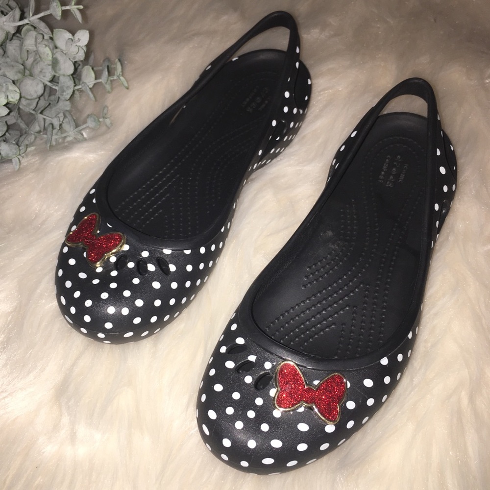 CROCS Sz 9 Minnie Mouse Black/White Polka Dot Shoe
